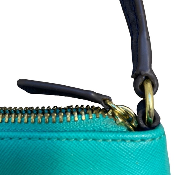 Banana Republic Colorblock Wristlet Aqua/Navy Golden Hardware Faux Leather 5” - Picture 5 of 12